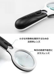 ルーペ 拡大鏡 虫眼鏡 LEDライト 手持ち ハンド 小型 ミニ 3倍 45倍 日用品雑貨 暗闇 読書 新聞 地図 ジュエリー ツートンカラー シンプル