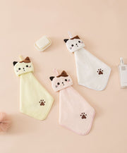 ループ付きタオル ハンドタオル 日用品 キッチン用品 ミニタオル お手拭き 引っ掛け 吊り下げ 紐付き 猫 ネコ ねこ フェイス 足跡 肉球 アニマル 動物 ホワイト 白 かわいい おしゃれ バス用 洗面所 トイレ 子供 キッズ