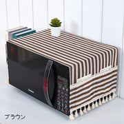 電子レンジカバー オーブンカバー ダストカバー 収納ポケット サイドポケット 長方形 スクエア 100x35cm 防塵 ほこりよけ 汚れ防止 インテリア雑貨 家電アクセサリー レース フリンジ ボーダー しましま ナチュラル かわいい おしゃれ 白 青 赤 茶