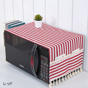 電子レンジカバー オーブンカバー ダストカバー 収納ポケット サイドポケット 長方形 スクエア 100x35cm 防塵 ほこりよけ 汚れ防止 インテリア雑貨 家電アクセサリー レース フリンジ ボーダー しましま ナチュラル かわいい おしゃれ 白 青 赤 茶