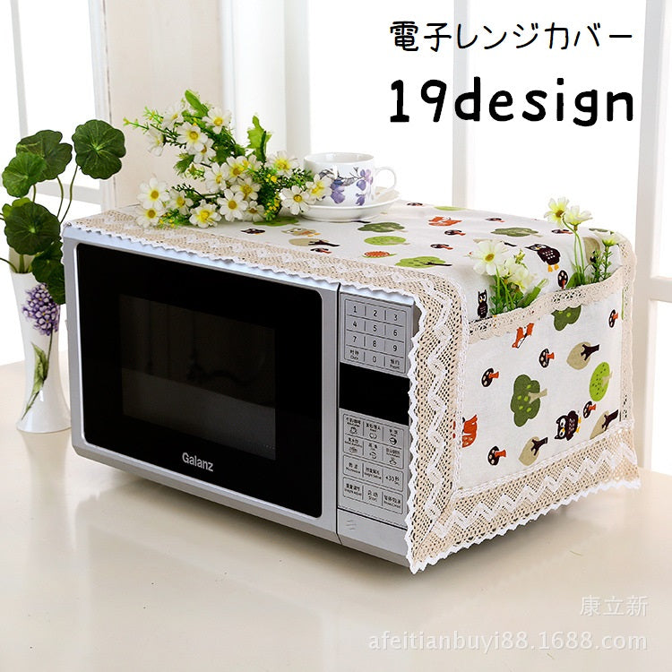 電子レンジカバー オーブンカバー ダストカバー 収納ポケット サイドポケット 長方形 スクエア 100x35cm 防塵 ほこりよけ 汚れ防止 インテリア雑貨 家電アクセサリー レース 鳥 花 木 クジラ チェック柄 格子 星 スター 猫 ネコ ナチュラル かわいい おしゃれ 白 灰 茶 緑 赤 黒