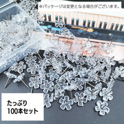 画鋲 100本セット 画びょう クリアカラー 透明 お花 フラワー プッシュピン 押しピン おしゃれ かわいい 文房具 事務用品 コルクボード 掲示 自宅 学校 オフィス 大容量 インテリア雑貨
