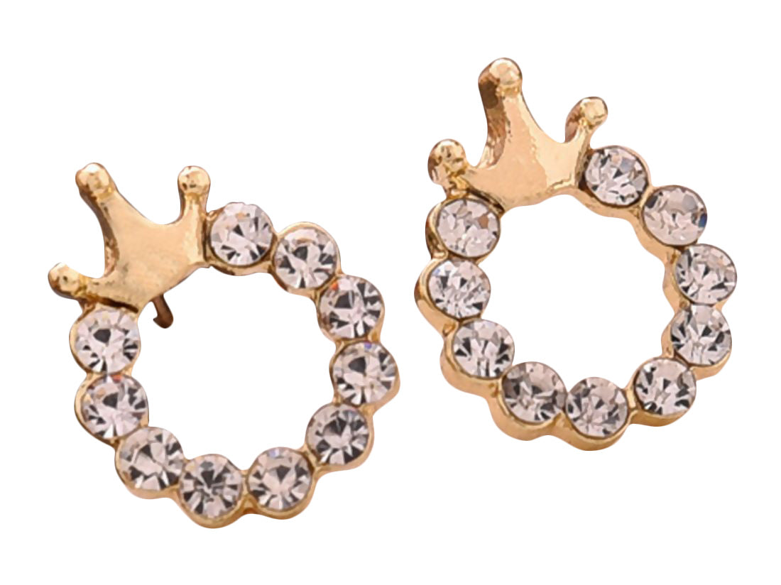ピアス スタッドピアス レディース アクセサリー ファッション小物 ラインストーン 円形 王冠 キラキラ 輝く 華やか フォーマル パーティー おしゃれ