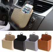 車用収納ホルダー 車用小物入れ 車内用 携帯ホルダー スマホホルダー カーグッズ カー用品 カーアクセサリー Dカン クリップ付き 吹き出し口 フェイクレザー 四角 チェック エンボス加工 ブラック グレー シンプル カジュアル おしゃれ