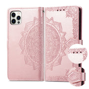 iPhoneケース レディース用 スマホケース iPhoneカバー 女性用 折りたたみ式 収納ポケット カード入れ お札入れ マグネット マンダラ柄 レトロ調 可愛い おしゃれ