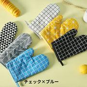 鍋つかみ オーブンミトン キッチングローブ 手袋 単品 左右兼用 耐熱 断熱 厚手 電子レンジ ループ付き ドット チェック柄