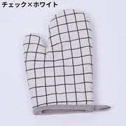 鍋つかみ オーブンミトン キッチングローブ 手袋 単品 左右兼用 耐熱 断熱 厚手 電子レンジ ループ付き ドット チェック柄