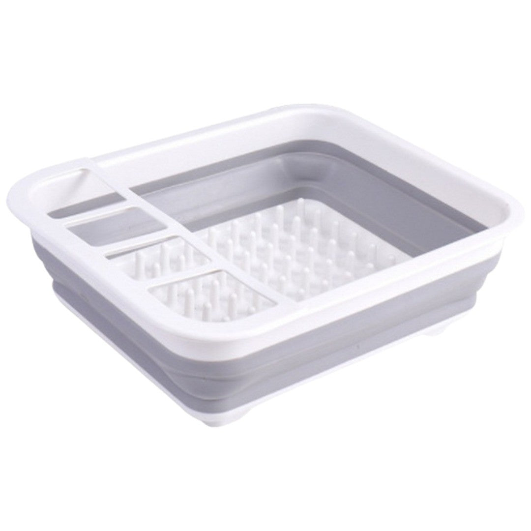 水切りラック 水切りかご 折りたたみ 伸縮 キッチン用品 流し台 食器乾燥 コンパクト 水切りバスケット 突起付き お皿置き付き 箸置き お皿を固定できる 省スペース キッチン収納 雑貨 台所用品 グレー おしゃれ