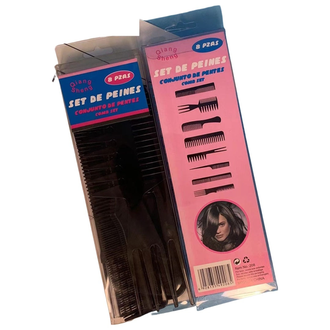 コーム くし 8本セット レディース メンズ 無地 ヘアブラシ 櫛 カットコーム セットコーム テーツコーム スタイリング ヘアアレンジ 散髪 ヘアカット ヘアケア 美容師 女性用 男性用 黒 ピンク ベージュ 紫 青