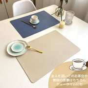 ランチョンマット レザー調 フェイクレザー 北欧 防水 撥水 プレースマット 茶 ベージュ グレー おしゃれ 食卓 テーブル ランチマット テーブルマット シンプル 無地 汚れ防止 43cm×30cm PVC