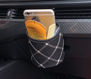 車用小物入れ  吊り下げ小物入れ 丸型 カー用品 収納用品 収納バケツ ドリンクホルダー レザー風 便利 簡単 おしゃれ シンプル ブラック