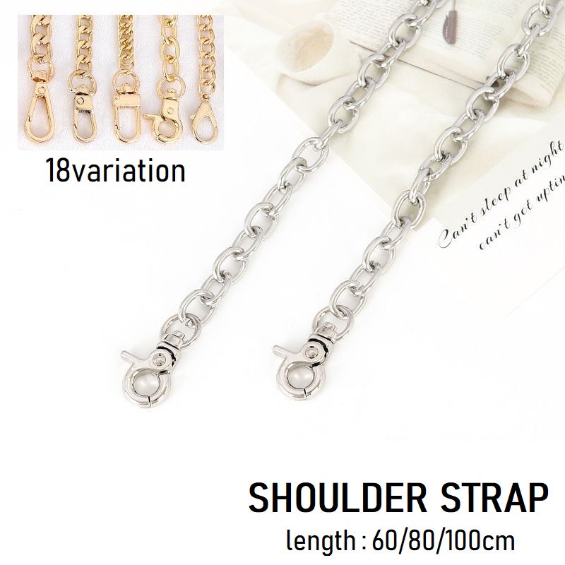 ショルダーストラップ バッグチェーン 交換用 付け替え 60cm 80cm 100cm 肩掛け 肩ひも メタルチェーン 金属製 ゴールドカラー シルバーカラー