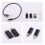 変換アダプター ケース セット オールインワン SIMピン ケーブル 変換コネクタ USB-C Type-A micro USB Lightning ポーチ SIMカード 収納 持ち運び 持ち歩き コンパクト 充電 データ転送 スマホ タブレット パソコン アクセサリー