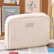 ペンケース 筆箱 大容量 ペン入れ ポーチ 文房具入れ 小物入れ 無地 キャンバス メッシュポケット 収納力 多機能 シンプル かわいい ピンク グレー