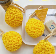 ボディスポンジ バススポンジ バス用品 バスグッズ 紐付き 手持ち ボディタオル おしゃれ かわいい 体洗い お風呂グッズ 女性 子供 キッズ イエロー