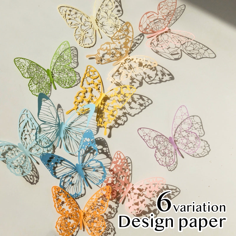 デザインペーパー 素材紙 6枚入り 透かし彫り 切り絵 蝶 ダイカットペーパー コラージュ ハンドメイド 手芸 手作り DIY 可愛い キュート おしゃれ 上品 紙製品