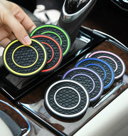 車用コースター カップホルダー コースター ２個セット デコレーション カー用品 カップマット 車用アクセサリー ライン ドリンクマット ソフト やわらかい 滑り止め 厚手 丸 サークル おしゃれ カスタマイズ 白 黒 赤 青 ピンク 緑 黄 紫 橙 灰