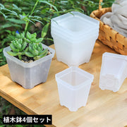 植木鉢 4個組 鉢植え プランター フラワーポット プラスチック 八角鉢 通気性 排水穴 軽量 半透明 ガーデニング 多肉植物