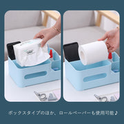 ティッシュケース ティッシュカバー ペンホルダー ペン立て アクセサリートレー 小物入れ コスメボックス リモコンホルダー 収納雑貨 整理用品 インテリア小物 卓上収納 横向き ロールペーパー使用可能 無地 ピンク グリーン ブルー シンプル カジュアル リビング 寝室 書斎