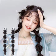 エクステ エクステンション ウィッグゴム 2本セット 三つ編み ヘアゴム ポイントウィッグ 部分ウィッグ ロング 女性 レディース 編み込み ボリューム 結ぶだけ 簡単 かわいい ヘアアレンジ イメチェン ヘアアクセサリー ロングヘア お出かけ イベント 黒 茶 ピンク 青