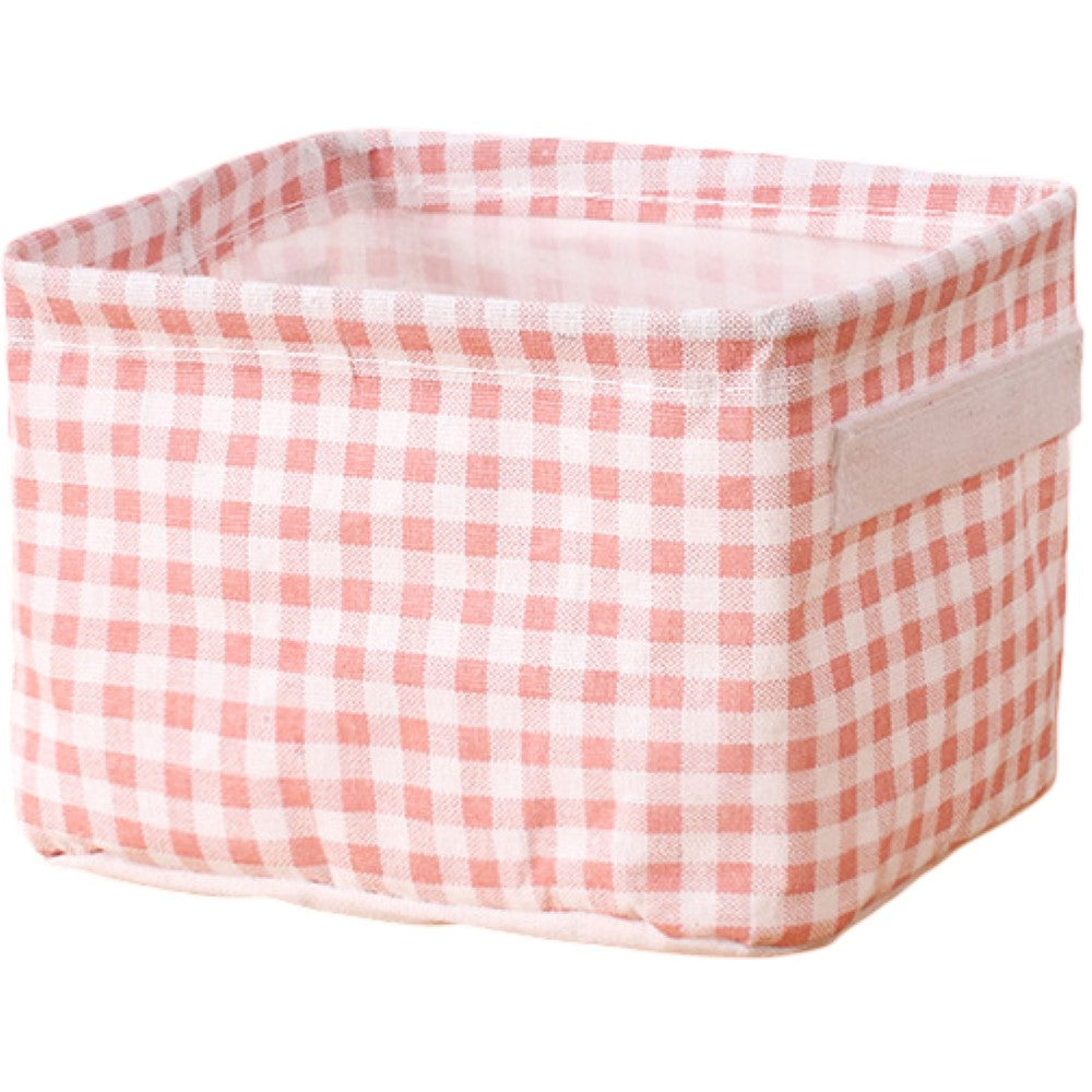 収納バスケット 布製カゴ 収納ボックス 小物入れ 20×14cm 持ち手つき ピンク×チェック バリエーション画像