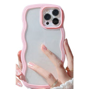 iPhone用ケース iPhone用カバー スマホケース スマホカバー クリア 透明 背面保護 耐衝撃 傷予防 傷防止 ウェーブ型 携帯ケース 保護カバー パステルカラー iPhone16 iPhone16Pro iPhone15 15Pro  iPhone13 iPhone14 14Pro アイフォン用ケース スマートフォンケース