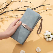 長財布 折りたたみサイフ レディース 女性 ファッション雑貨 二つ折り ストラップ付き 長方形 フェイクレザー 無地 パステルカラー ブルー ピンク ブラック シンプル かわいい キュート