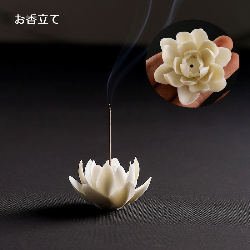 お香立て 線香立て スティック型 インセンスホルダー 線香立て 香炉 インテリア雑貨 フラワー 花 スイレン 立体 おしゃれ 和モダン シンプル 上品 癒しグッズ 小さめ かわいい 白