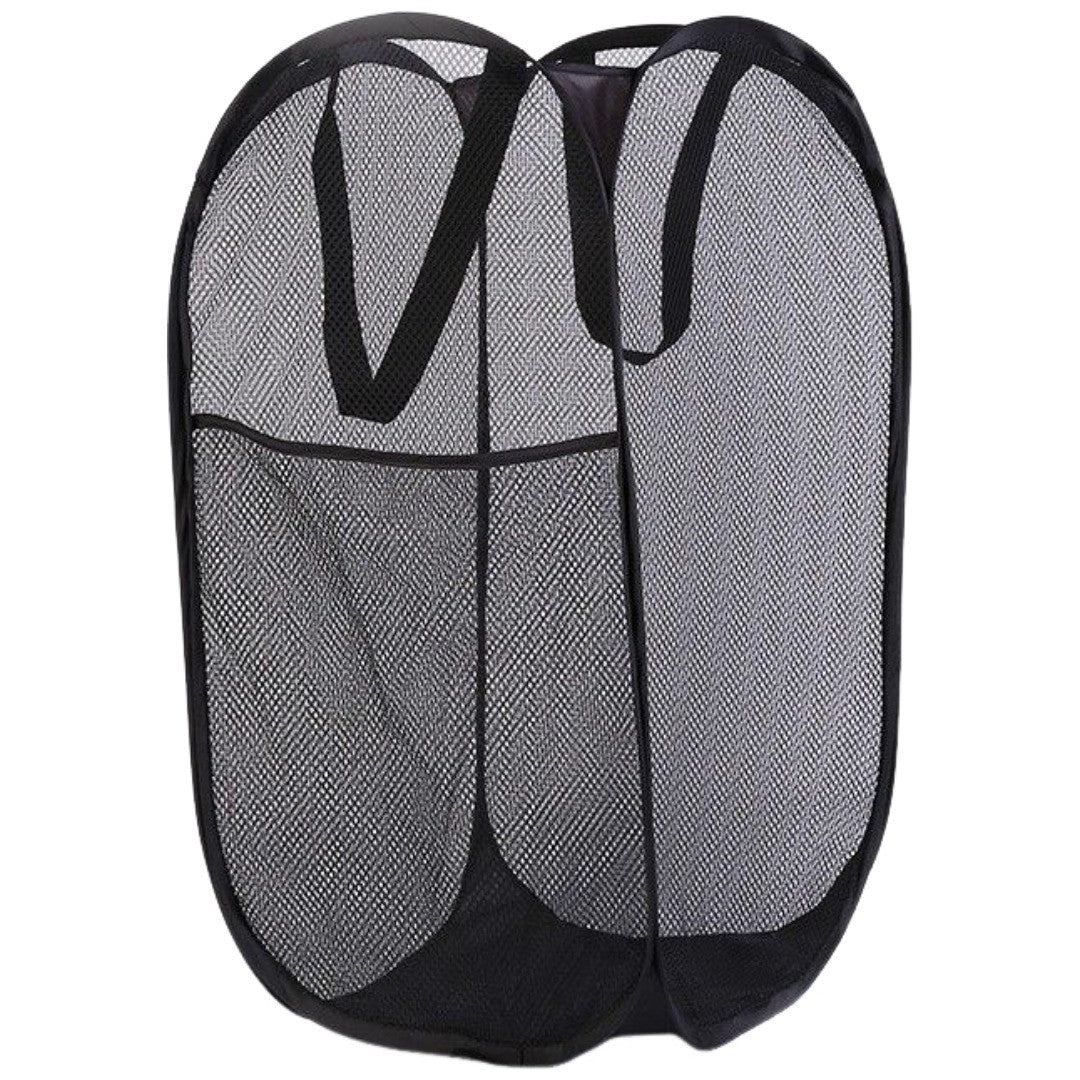 ランドリーバスケット 洗濯用品 折りたたみ式 折り畳み メッシュ 持ち手付き コンパクト 四角形 洗濯かご 洗濯物入れ 無地 単色 ホワイト ブラック 白 黒 シンプル 日用品
