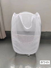ランドリーバスケット 洗濯用品 折りたたみ式 折り畳み メッシュ 持ち手付き コンパクト 四角形 洗濯かご 洗濯物入れ 無地 単色 ホワイト ブラック 白 黒 シンプル 日用品