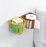 トイレットペーパーホルダー ペーパーボックス 壁掛け 吊り下げ 粘着テープ 小物入れ 収納 円形 ラウンド 浴室 洗面所 予備 省スペース シンプル 収納ボックス 籠 カゴ