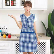 エプロン ワンピース風 キッチン用品 女性用 レディース ポケット付き チェック柄 襟付き 防汚 掃除 料理 家事 お手伝い カフェ 保育士 北欧風 飲食店 可愛い おしゃれ ギフト 母の日 赤 黒 青 ブラウン