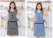 エプロン ワンピース風 キッチン用品 女性用 レディース ポケット付き チェック柄 襟付き 防汚 掃除 料理 家事 お手伝い カフェ 保育士 北欧風 飲食店 可愛い おしゃれ ギフト 母の日 赤 黒 青 ブラウン