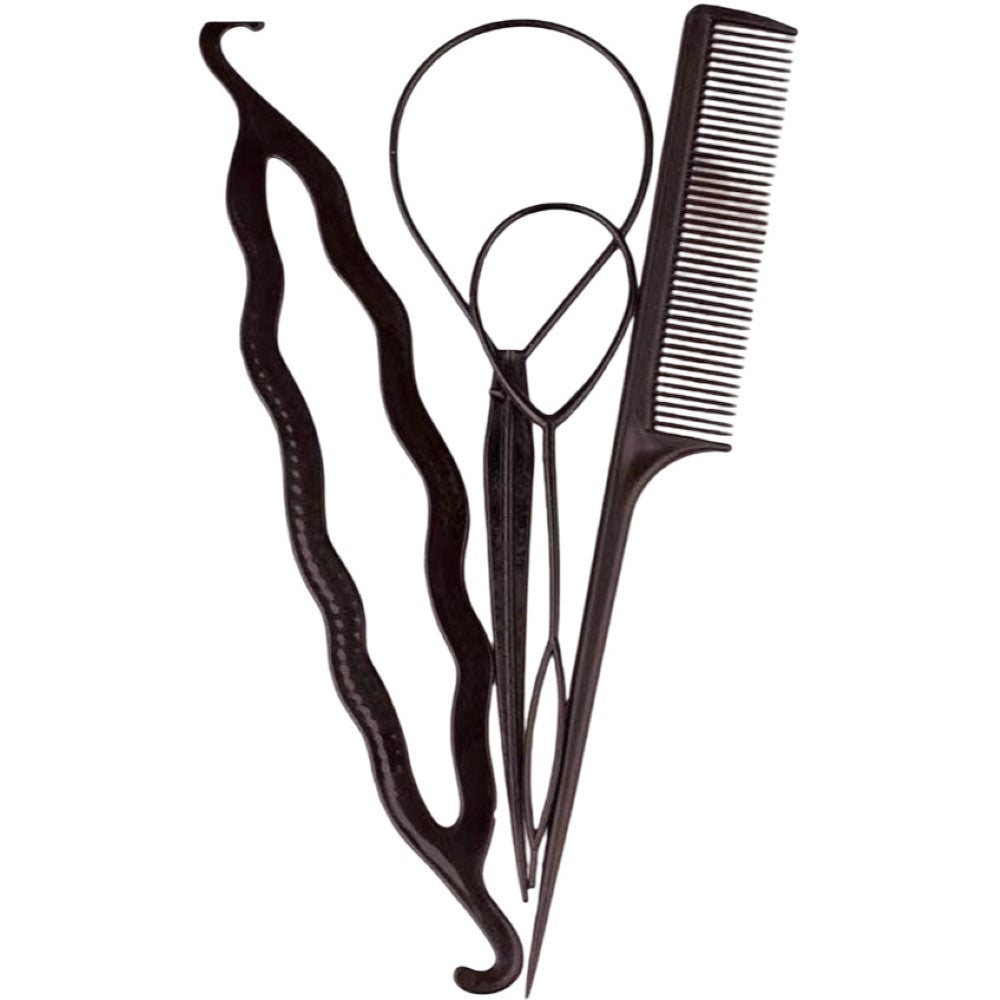 ヘアアレンジスティック コーム 4点セット くるりんぱメーカー シニヨン まとめ髪 ブラック バリエーション画像