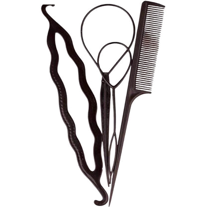 ヘアアレンジスティック コーム 4点セット くるりんぱメーカー シニヨン まとめ髪 ブラック バリエーション画像
