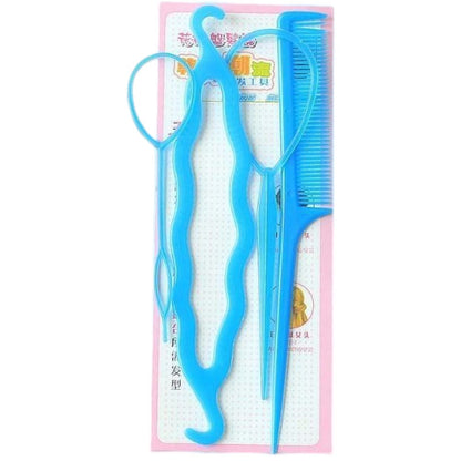 ヘアアレンジスティック コーム 4点セット くるりんぱメーカー シニヨン まとめ髪 ブルー バリエーション画像