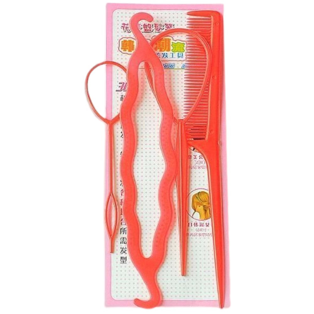 ヘアアレンジスティック コーム 4点セット くるりんぱメーカー シニヨン まとめ髪 レッド バリエーション画像