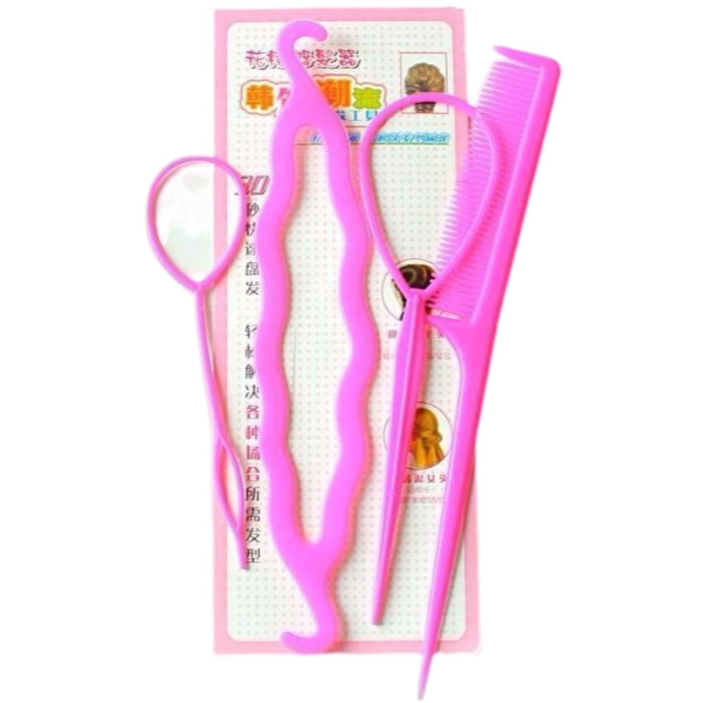 ヘアアレンジスティック コーム 4点セット くるりんぱメーカー シニヨン まとめ髪 ローズ バリエーション画像