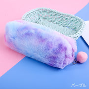 ペンケース  筆箱 筆入れ 小物入れ メイクポーチ コスメポーチ ふわふわ ゆめかわ 起毛 フェイクファー ポンポン付き マーブルカラー 文房具 筆記用具入れ 文具 ファスナー チャック かわいい おしゃれ ガーリー シンプル 通学 小学生 中学生 高校生 大学生 女の子 レディース ピンク 紫 ローズ
