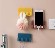 ウォールフック スマホホルダー 充電スタンド 壁掛け キーフック 鍵掛け 粘着テープ 穴あけ不要 取り付け簡単 コード巻き ケーブル収納 小物掛け 引っ掛け 壁面 シンプル 玄関 洗面所