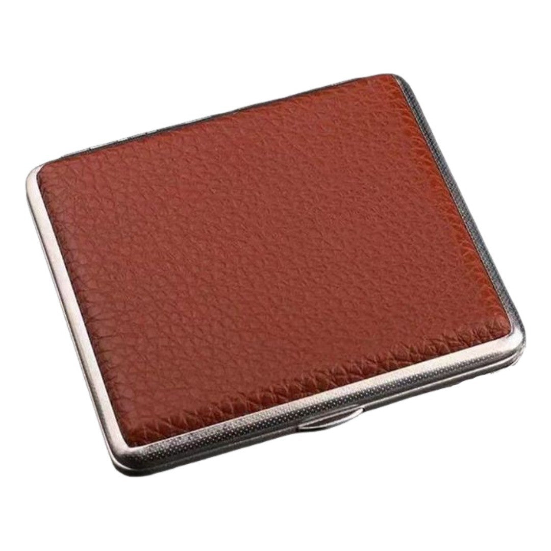 シガレットケース タバコケース タバコ入れ 煙草入れ 20本収納 メタル 金属 レザー調 スリム 薄型 軽量 ワンタッチ開閉式