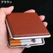 シガレットケース タバコケース タバコ入れ 煙草入れ 20本収納 メタル 金属 レザー調 スリム 薄型 軽量 ワンタッチ開閉式