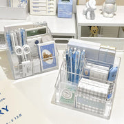 卓上収納ボックス 収納ケース 小物入れ ペン立て ペンスタンド 収納用品 文具 机上収納 5マス 大容量 整理整頓 分類 デスク 勉強机 シンプル おしゃれ 無地 クリア 黒