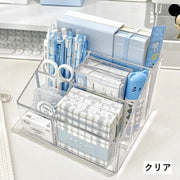 卓上収納ボックス 収納ケース 小物入れ ペン立て ペンスタンド 収納用品 文具 机上収納 5マス 大容量 整理整頓 分類 デスク 勉強机 シンプル おしゃれ 無地 クリア 黒