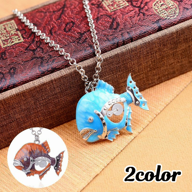 ネックレス ペンダント アクセサリー レディース 女性用 魚 サカナ フィッシュ ピラニア モチーフ 歯車 ギア スチームパンク風 おしゃれ 個性的 ユニーク プレゼント ギフト 誕生日 記念日 ファッション小物