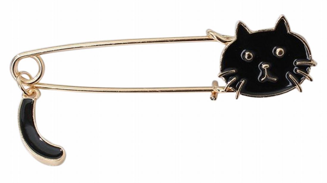 猫ブローチ キルトピン ストールピン レディース アクセサリー ファッション小物 ネコフェイス しっぽ 揺れる モノトーン 白 黒 ブラック ホワイト マフラー ストール 留め具 安全ピン ネコ ねこ カジュアル プレゼント ギフト ミニギフト 誕生日