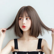 フルウィッグ ボブ レディース ミディアムヘア ストレート 前髪あり イメチェン コスプレ 仮装 カツラ ナチュラル メッシュ ブラウン アッシュ ブラック おしゃれ イメージチェンジ