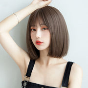 フルウィッグ ボブ レディース ミディアムヘア ストレート 前髪あり イメチェン コスプレ 仮装 カツラ ナチュラル メッシュ ブラウン アッシュ ブラック おしゃれ イメージチェンジ