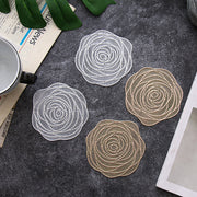 コースター 10cm 2枚セット 透かし模様 コップ置き カップ コップ敷 バラ フラワー 菊 花 リーフ 葉っぱ 丸型 おしゃれ かわいい テーブルコーディネート メタリック 高級感 エレガント パーティー 薔薇 ローズ ラウンド おもてなし 来客用