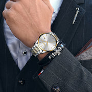 腕時計 リストウォッチ メンズ 男性 アナログ ラウンド 丸型 日付表示 高級感 重厚感 金属 ビジネス 通勤 メンズウォッチ かっこいい おしゃれ クール シンプル ファッション小物 プレゼント ギフト 父の日 ブラック シルバーカラー ゴールドカラー
